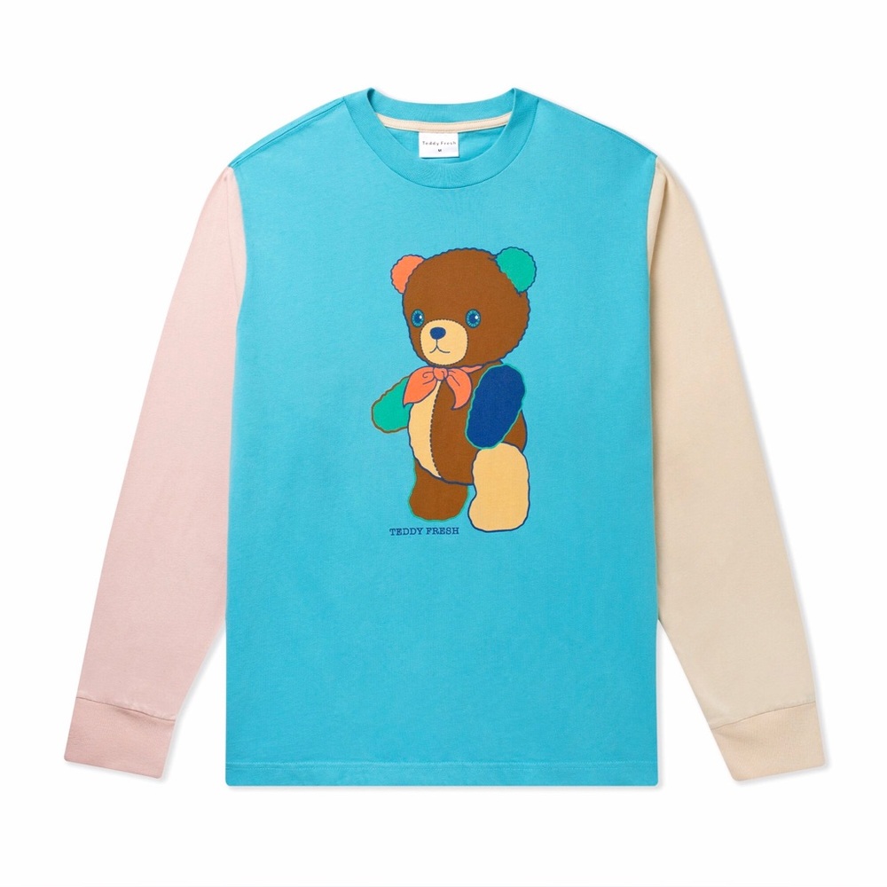 Teddy Fresh Teddy Bear Color Block Long Sleeve Crewneck Shirt